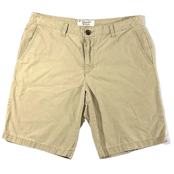 Original Penguin Men’s Khaki Flat Front Chino Shorts Size 34 Classic Fit Casual - Picture 1 of 6